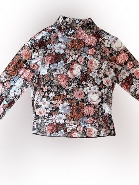 Floral Sheer Mesh Mock Neck Under Shirt w/ Multi Rose Print